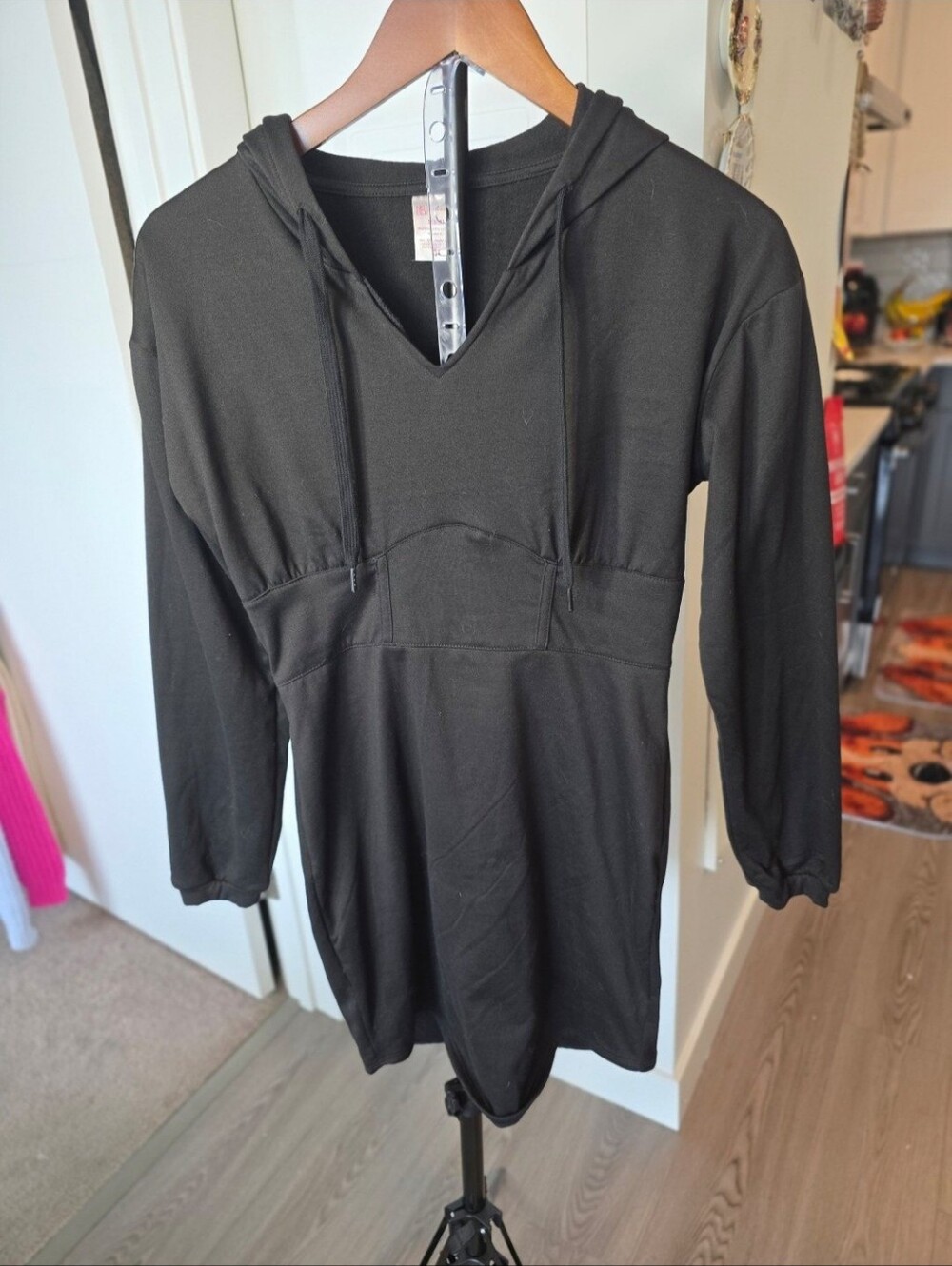 Black Hooded Pullover Dress